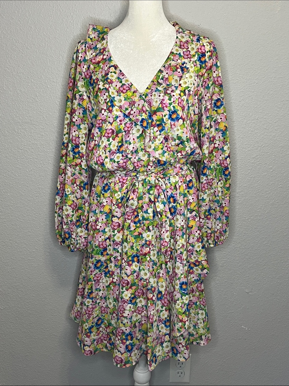E Barnett x Review Ruffled Long Sleeve Mini Dress Floral Size Small